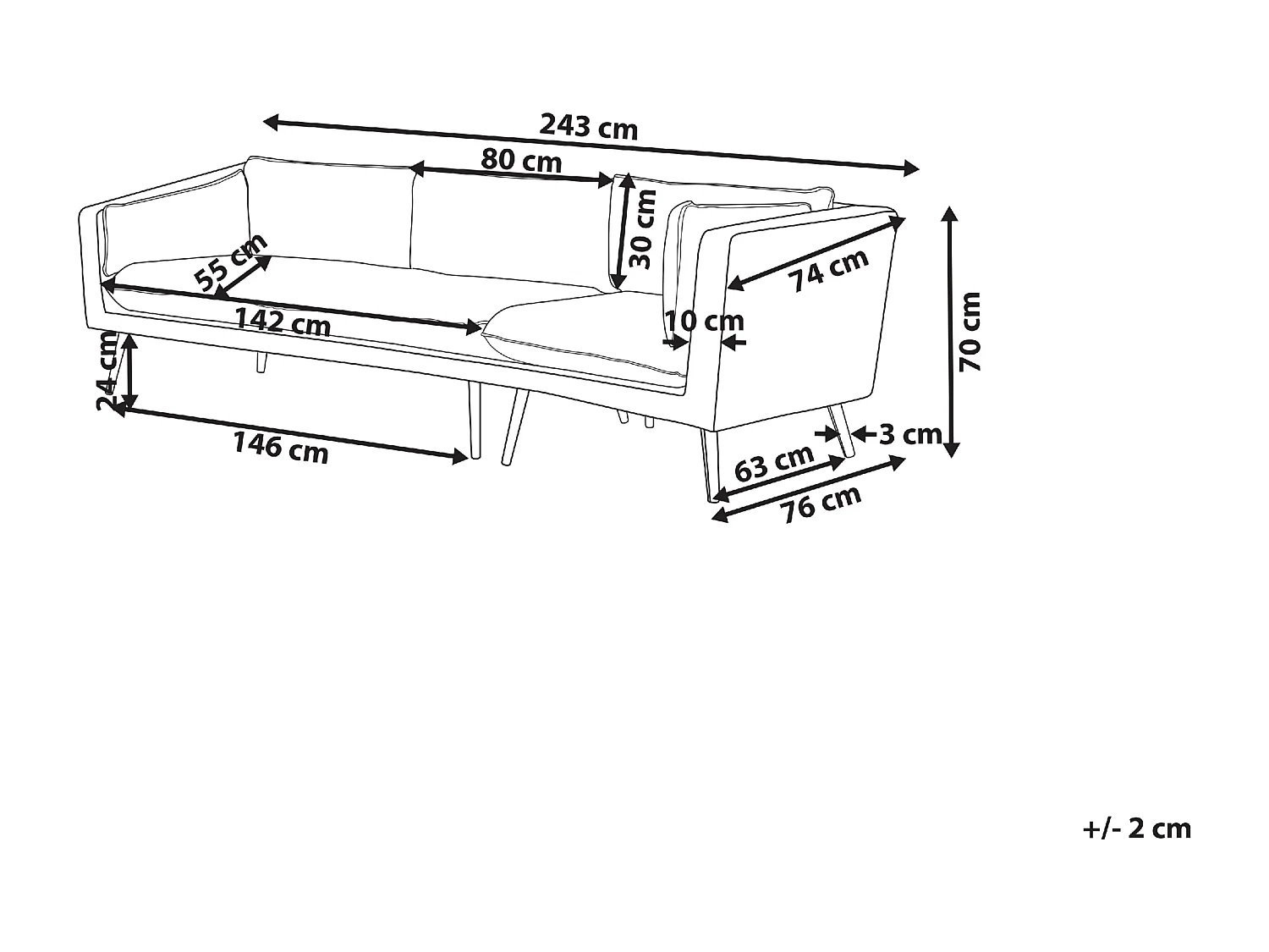 Tuin loungebank 3-zitter LORETELLO Linkerzijde Grijs