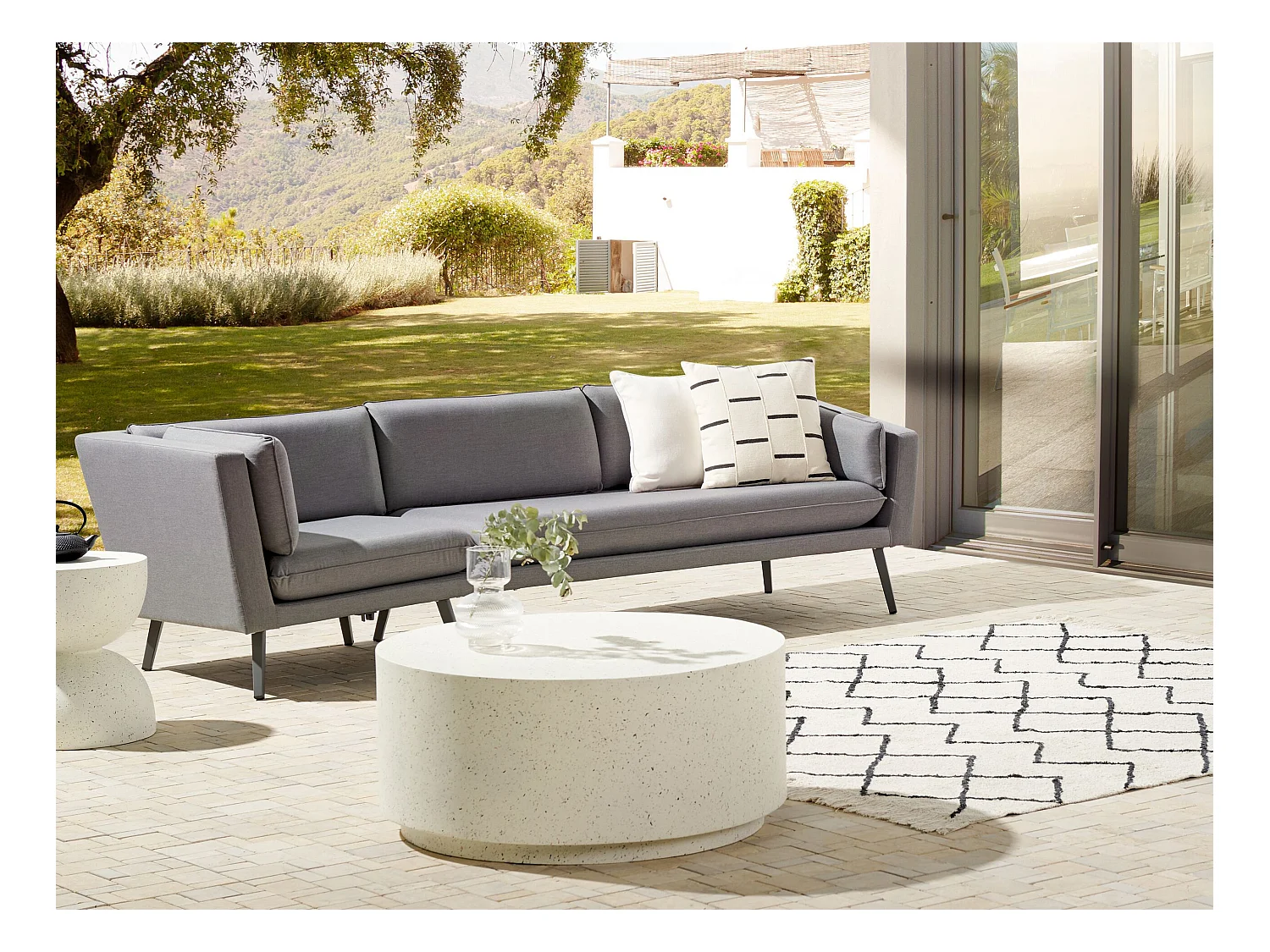 Modulares 3-Sitzer Garten Ecksofa grau link seitig Wohnlandschaft L-Form Modern Loretello