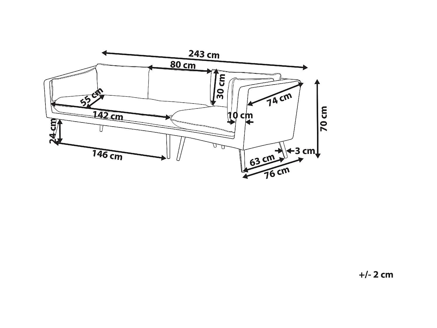 Sofa ogrodowa dla 3 osób LORETELLO Prawostronny Beżowy