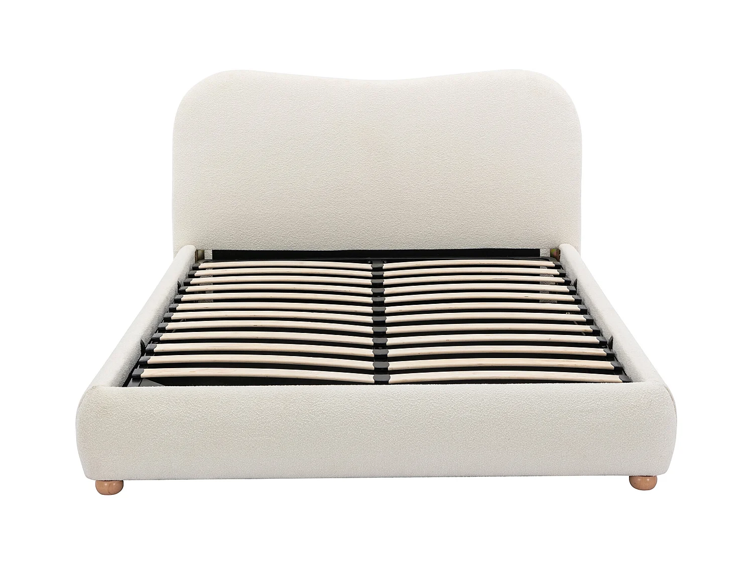Lit coffre 140 x 190 cm - Tissu bouclette - Blanc + Matelas - VANARI