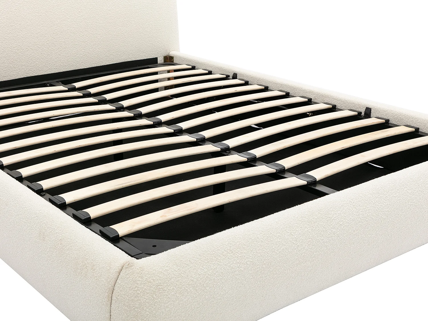 Lit coffre 140 x 190 cm - Tissu bouclette - Blanc + Matelas - VANARI