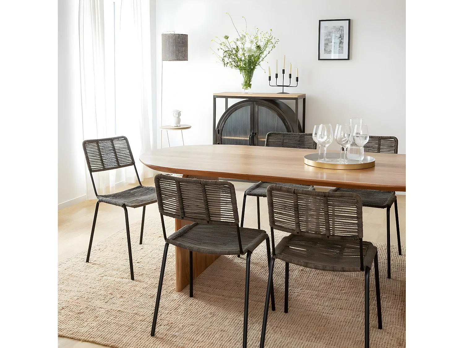 Chaise en métal et corde grise Emilia (lot de 2)