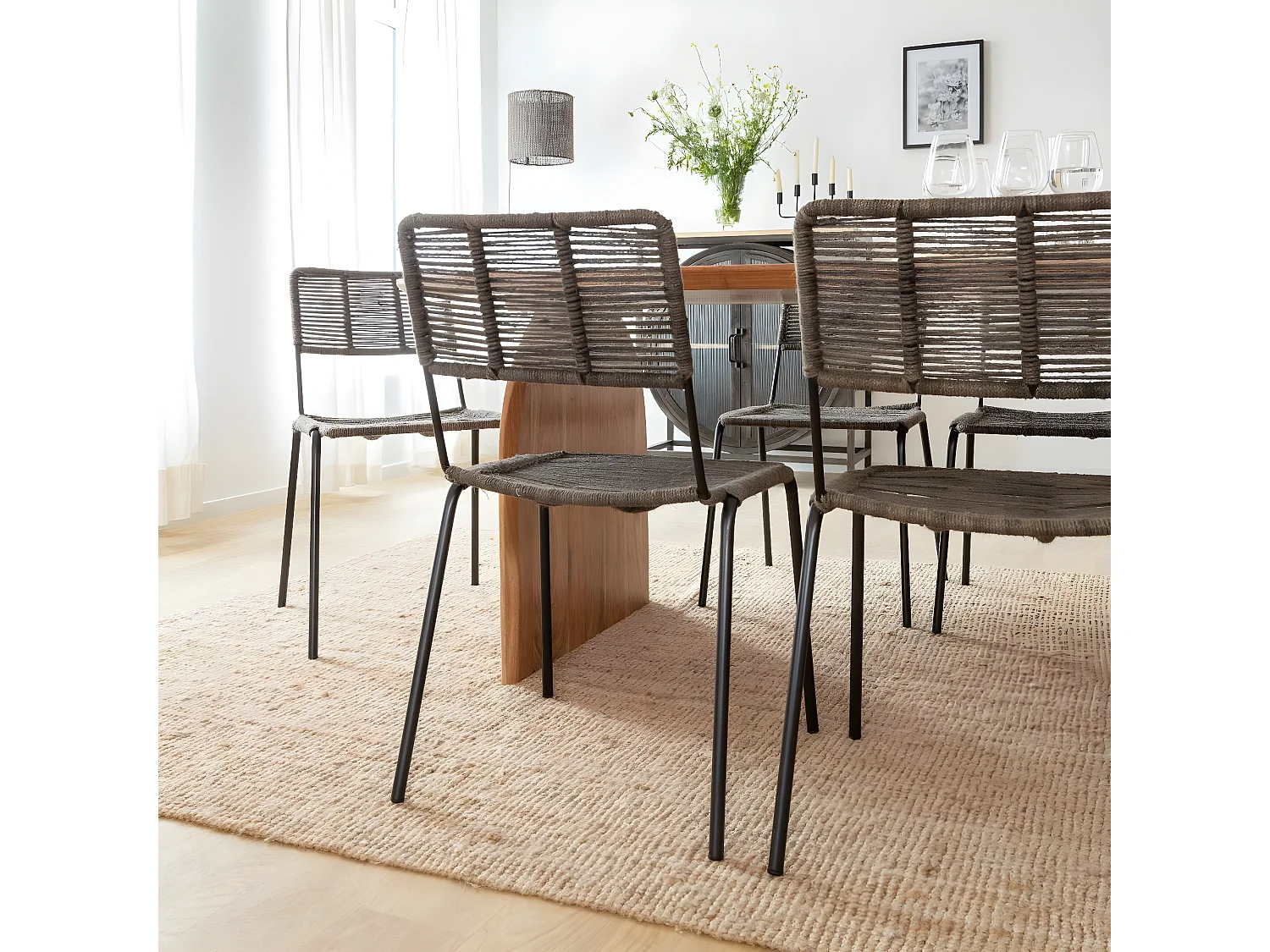 Chaise en métal et corde grise Emilia (lot de 2)