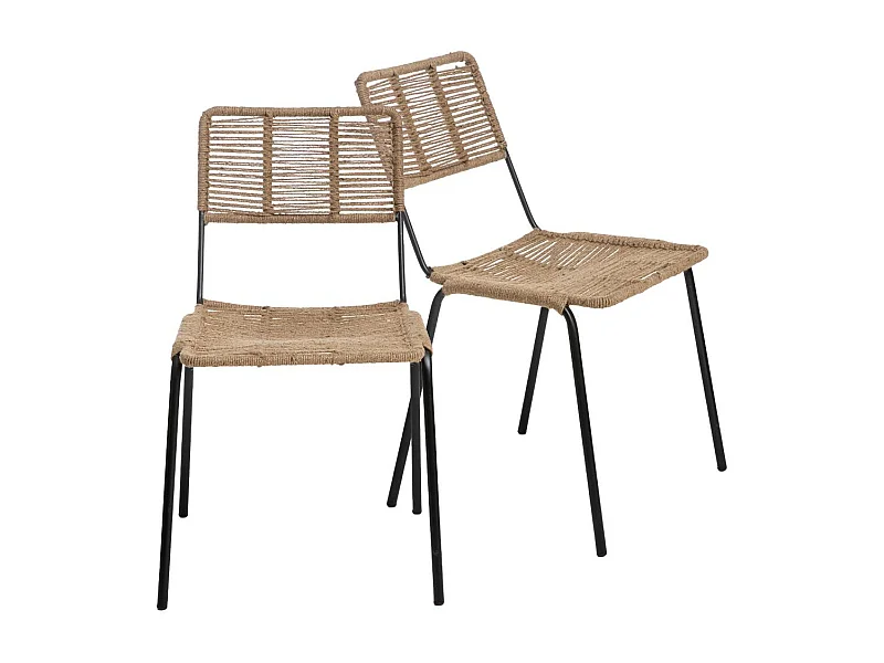 Juego de 2 sillas modernas de metal y cuerda beige Emilia para una comodidad óptima