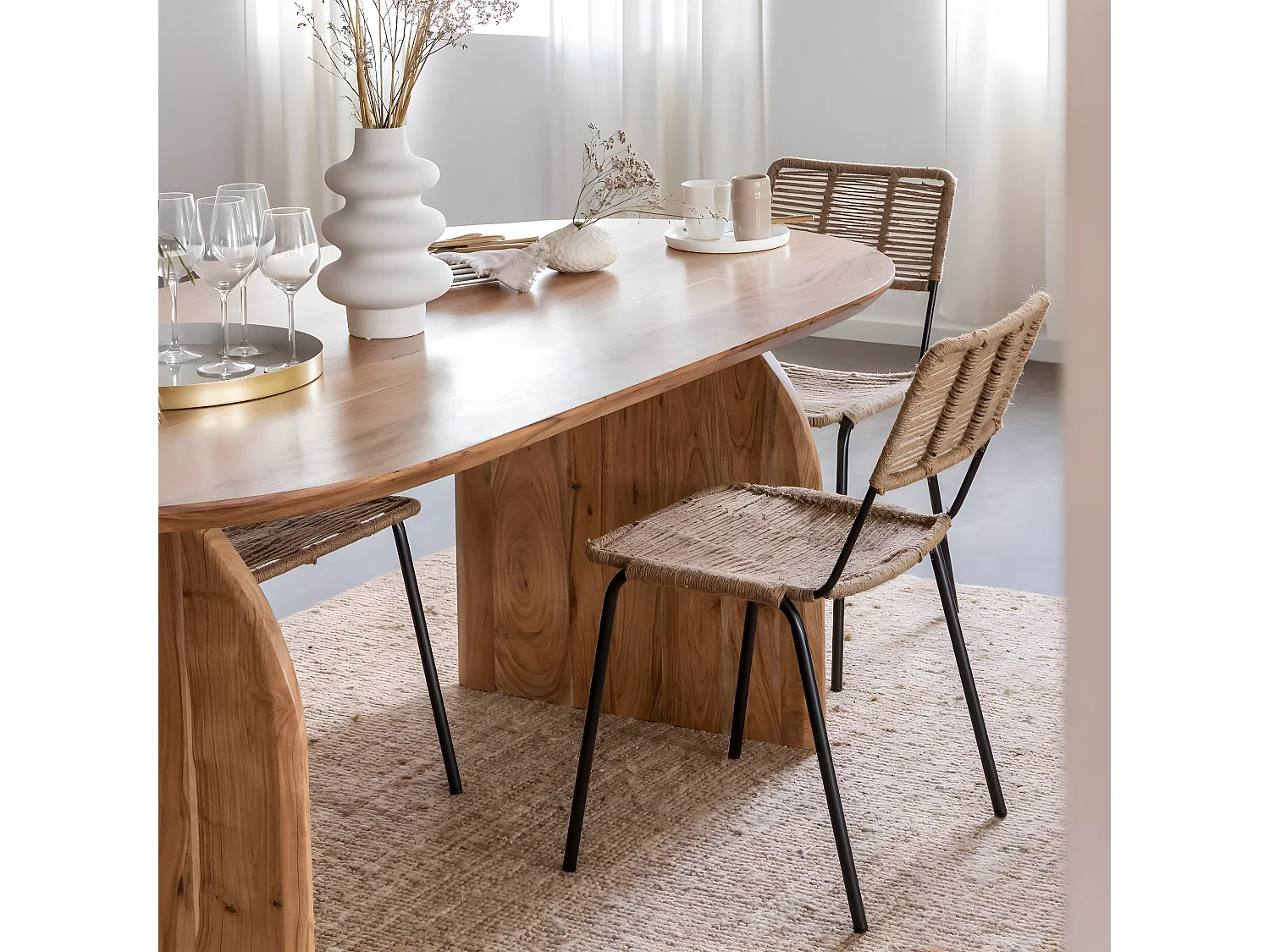 Chaise en métal et corde beige Emilia (lot de 2)