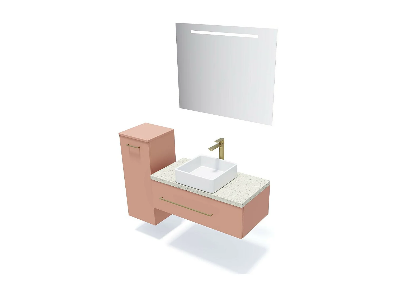 Meuble de salle de bain suspendu vasque à poser 90cm 1 tiroir Abricot - Glasgow