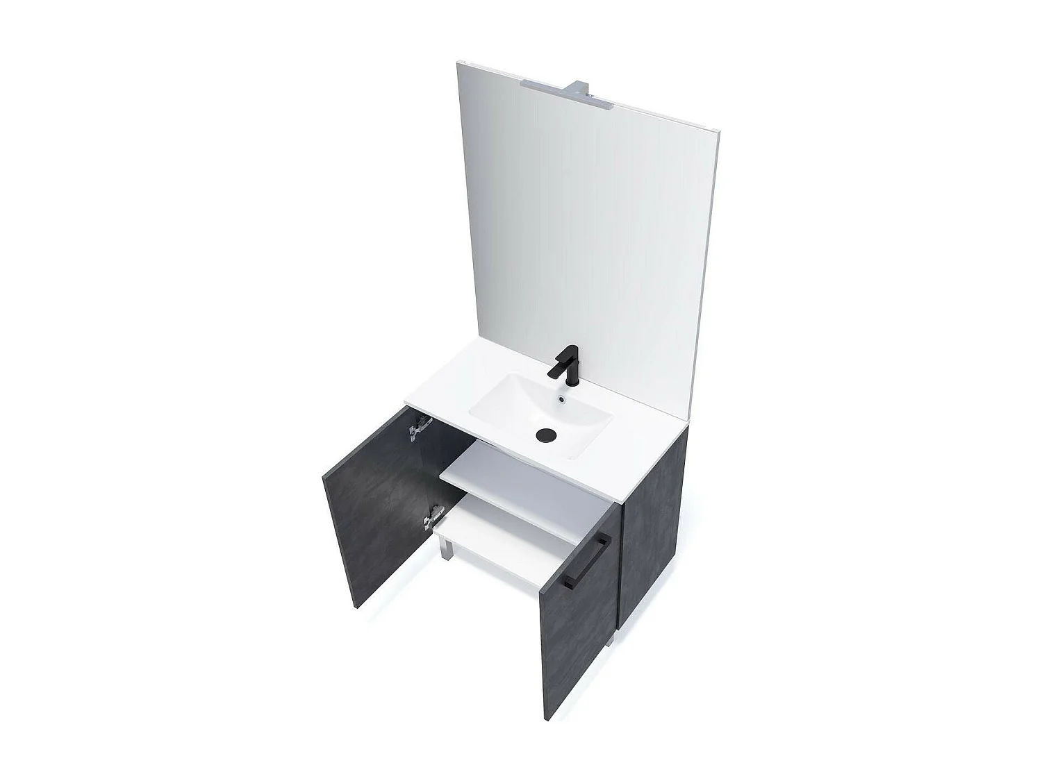 Meuble de salle de bain suspendu avec pieds vasque intégrée 90cm 2 portes Ardoise métallisée + miroir - Chelsea