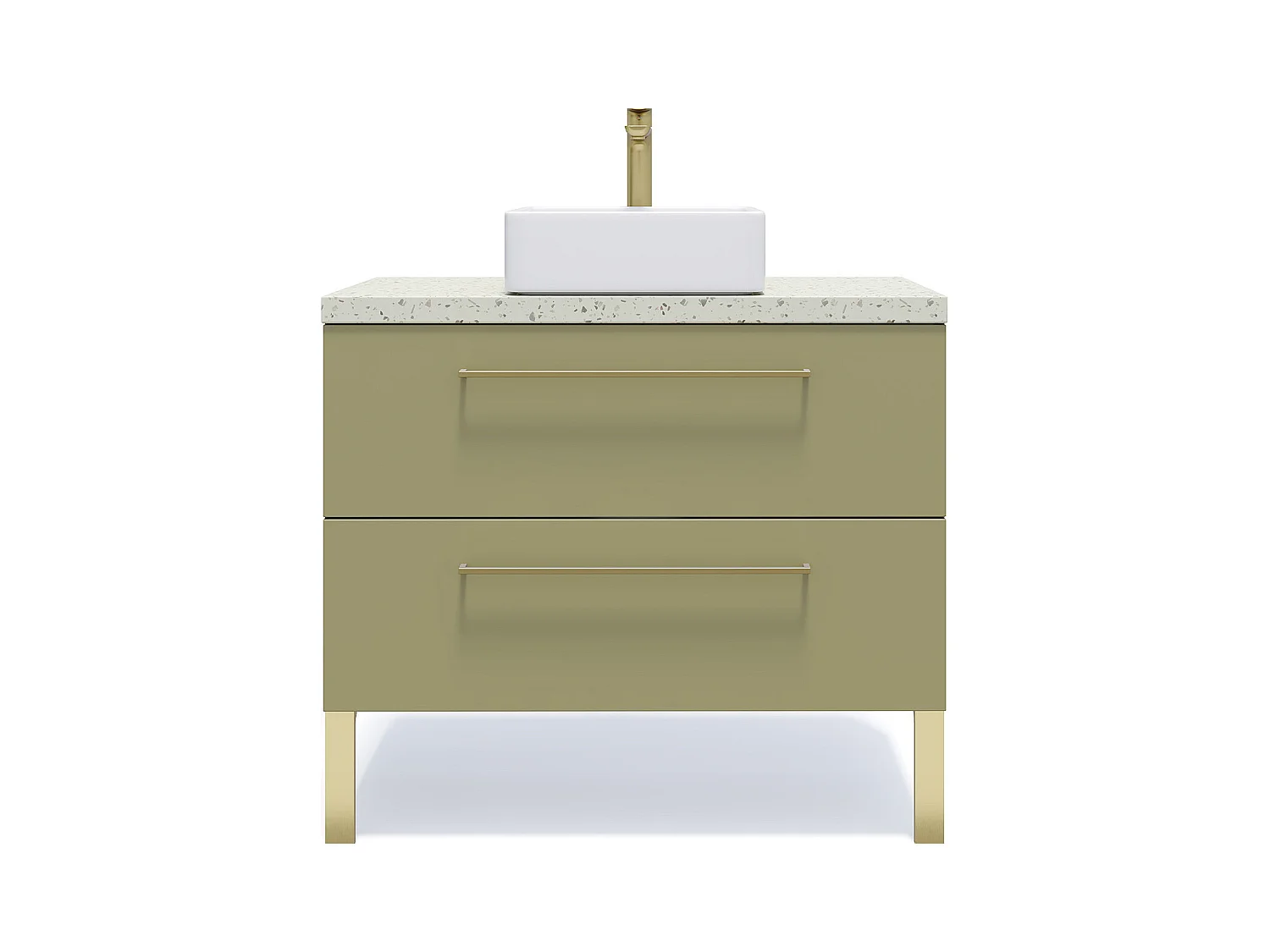 Meuble de salle de bain suspendu vasque à poser 90cm 2 tiroirs Vert olive - Glasgow