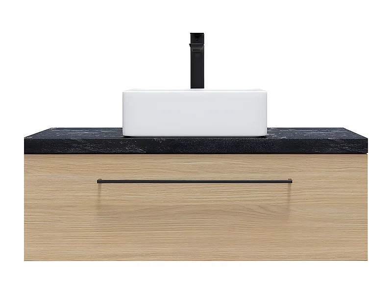 Meuble de salle de bain suspendu vasque à poser 90cm 1 tiroir Chêne clair - Glasgow