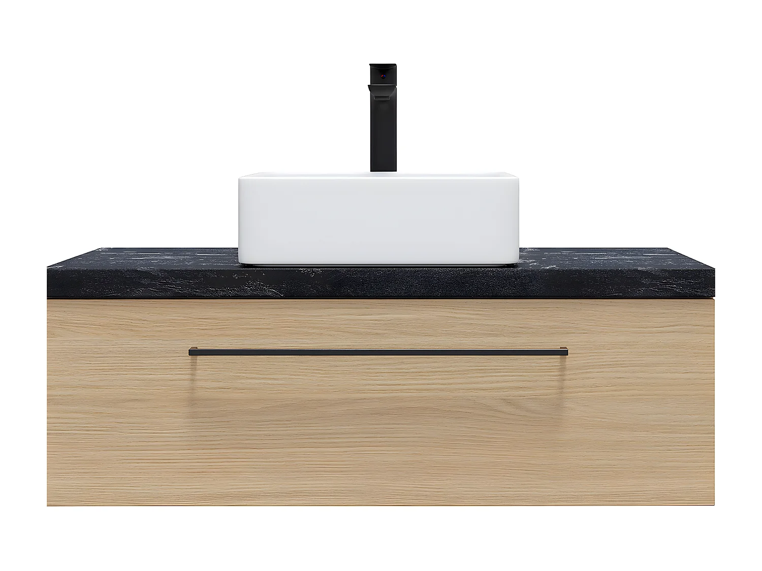 Meuble de salle de bain suspendu vasque à poser 90cm 1 tiroir Chêne clair - Glasgow