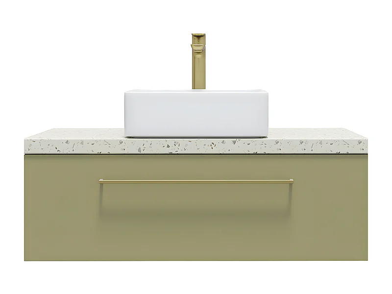 Meuble de salle de bain suspendu vasque à poser 90cm 1 tiroir Vert olive - Glasgow