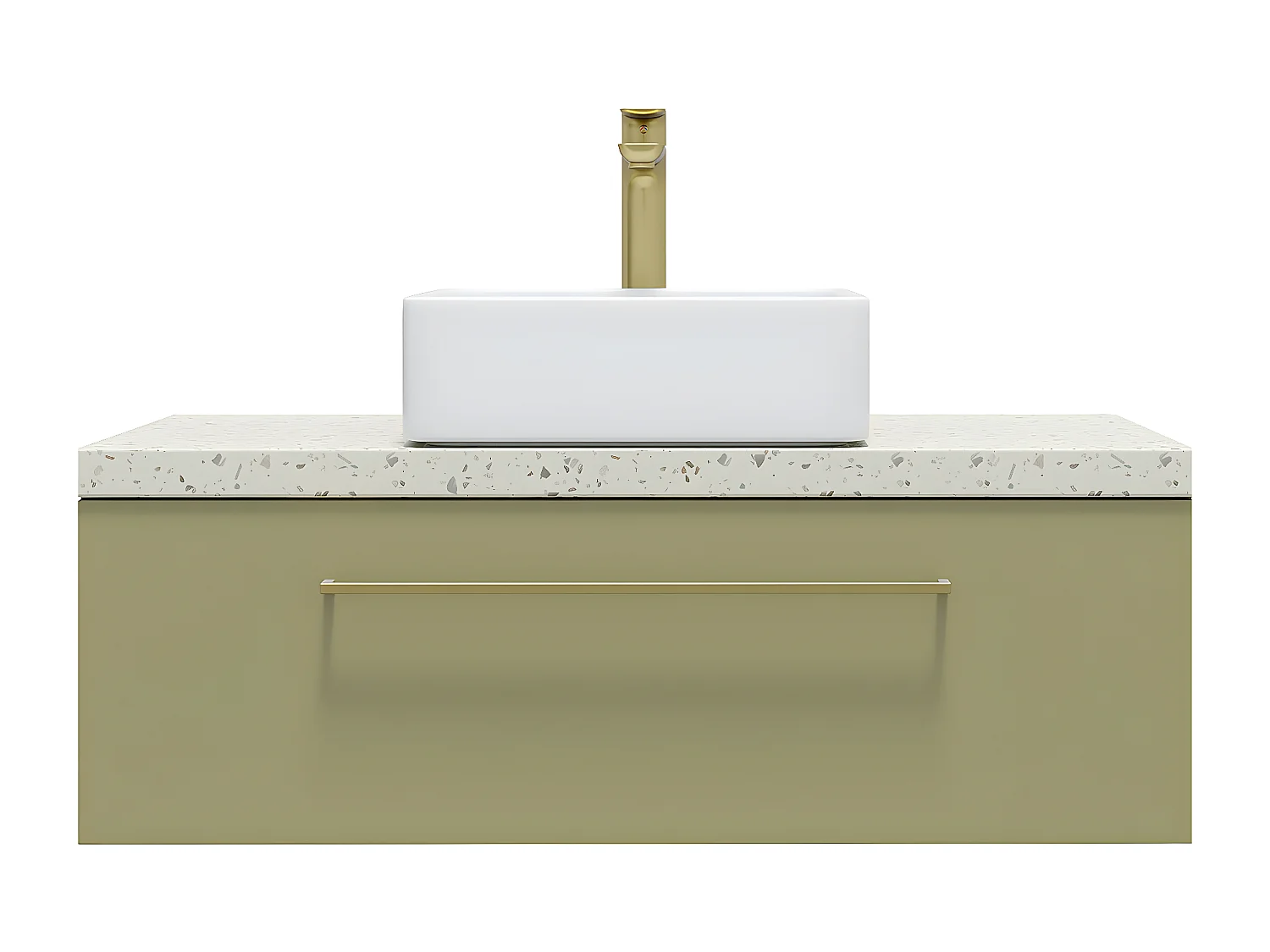 Meuble de salle de bain suspendu vasque à poser 90cm 1 tiroir Vert olive - Glasgow