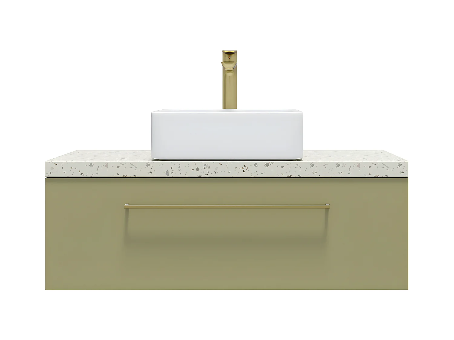 Meuble de salle de bain suspendu vasque à poser 90cm 1 tiroir Vert olive - Glasgow