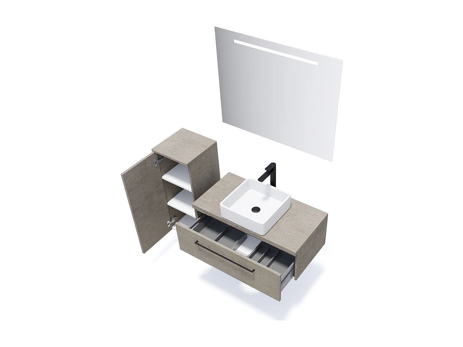 Meuble de salle de bain suspendu vasque à poser 90cm 1 tiroir façon Béton - Glasgow