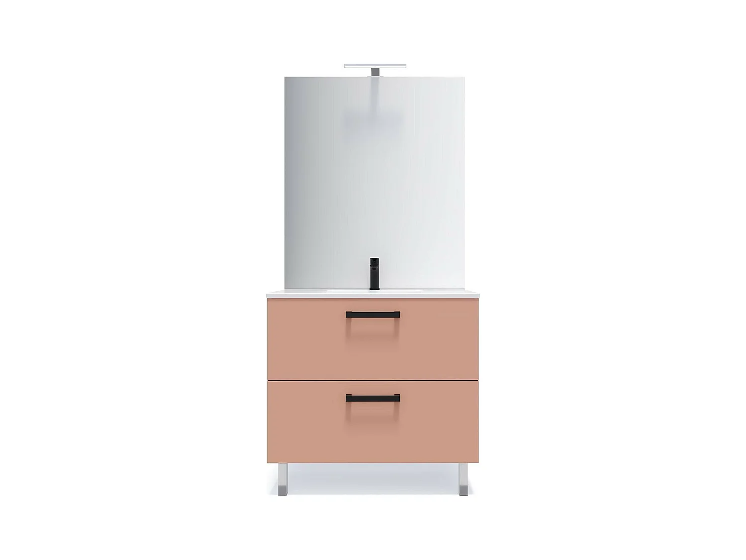 Meuble de salle de bain suspendu avec pieds vasque intégrée 90cm 2 tiroirs Abricot + miroir - Chelsea