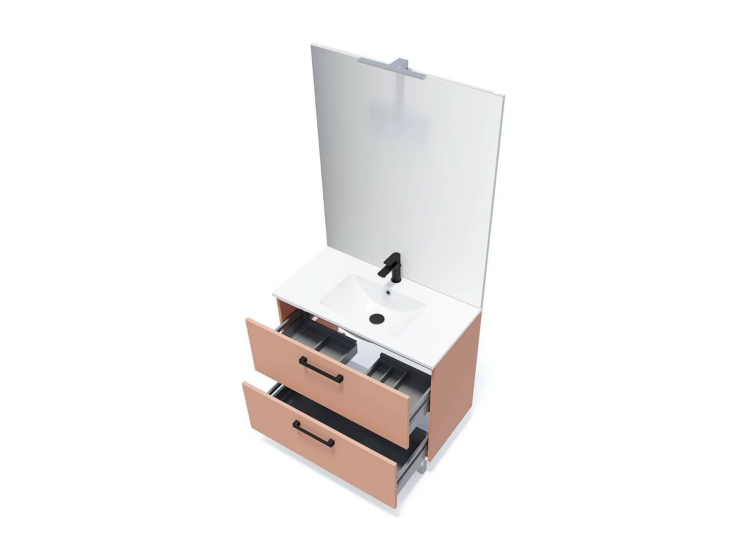 Meuble de salle de bain suspendu avec pieds vasque intégrée 90cm 2 tiroirs Abricot + miroir - Chelsea