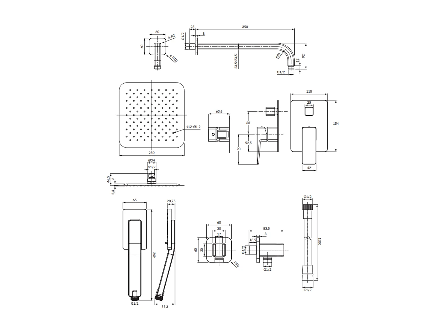 Colonne de douche PARMA encastrable  nickel