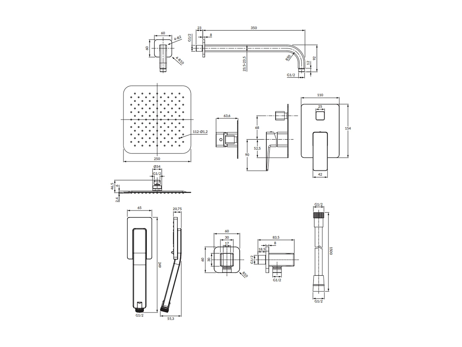 Colonne de douche PARMA encastrable  nickel