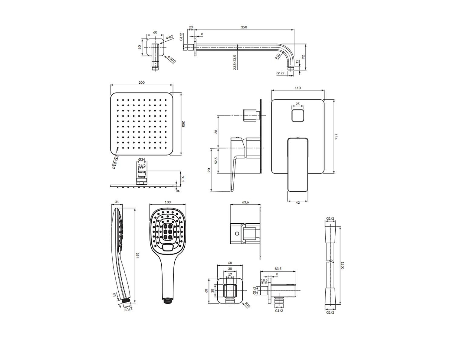 Colonne de douche PARMA encastrable  chrome/blanc
