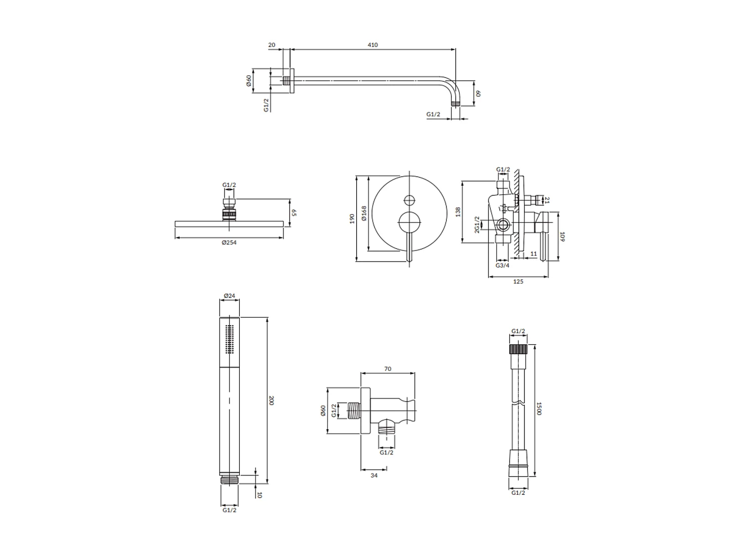 Colonne de douche Y encastrable nickel
