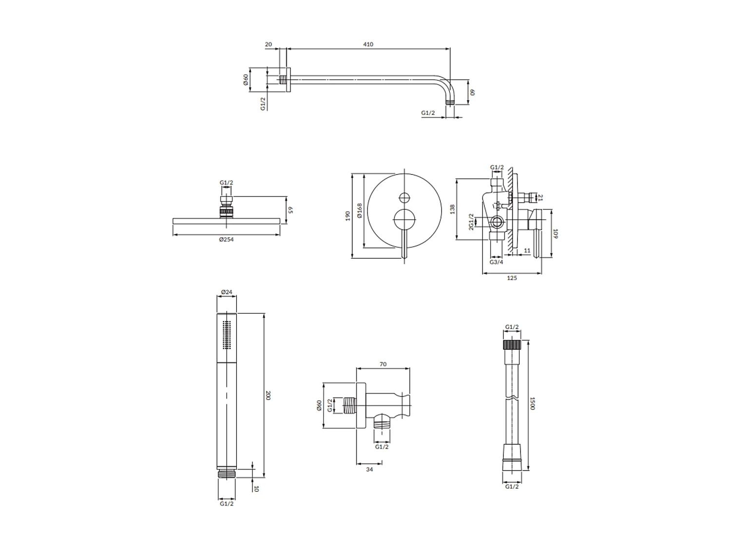 Colonne de douche Y encastrable nickel