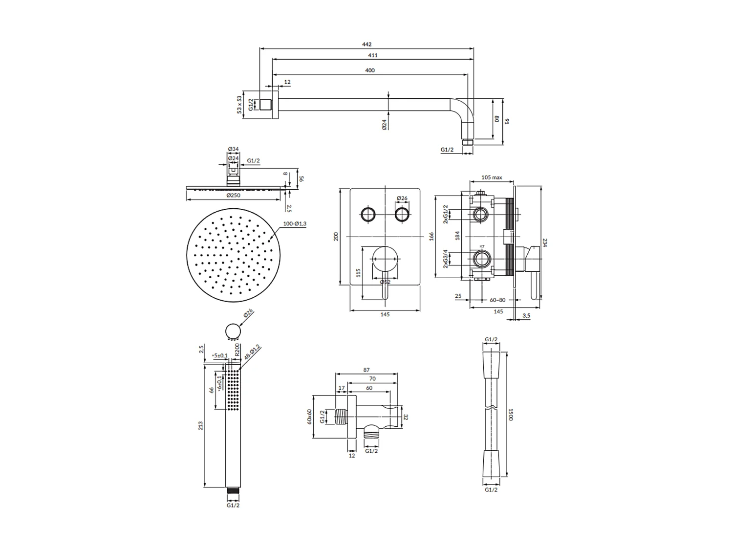 Colonne de douche Y encastrable chrome