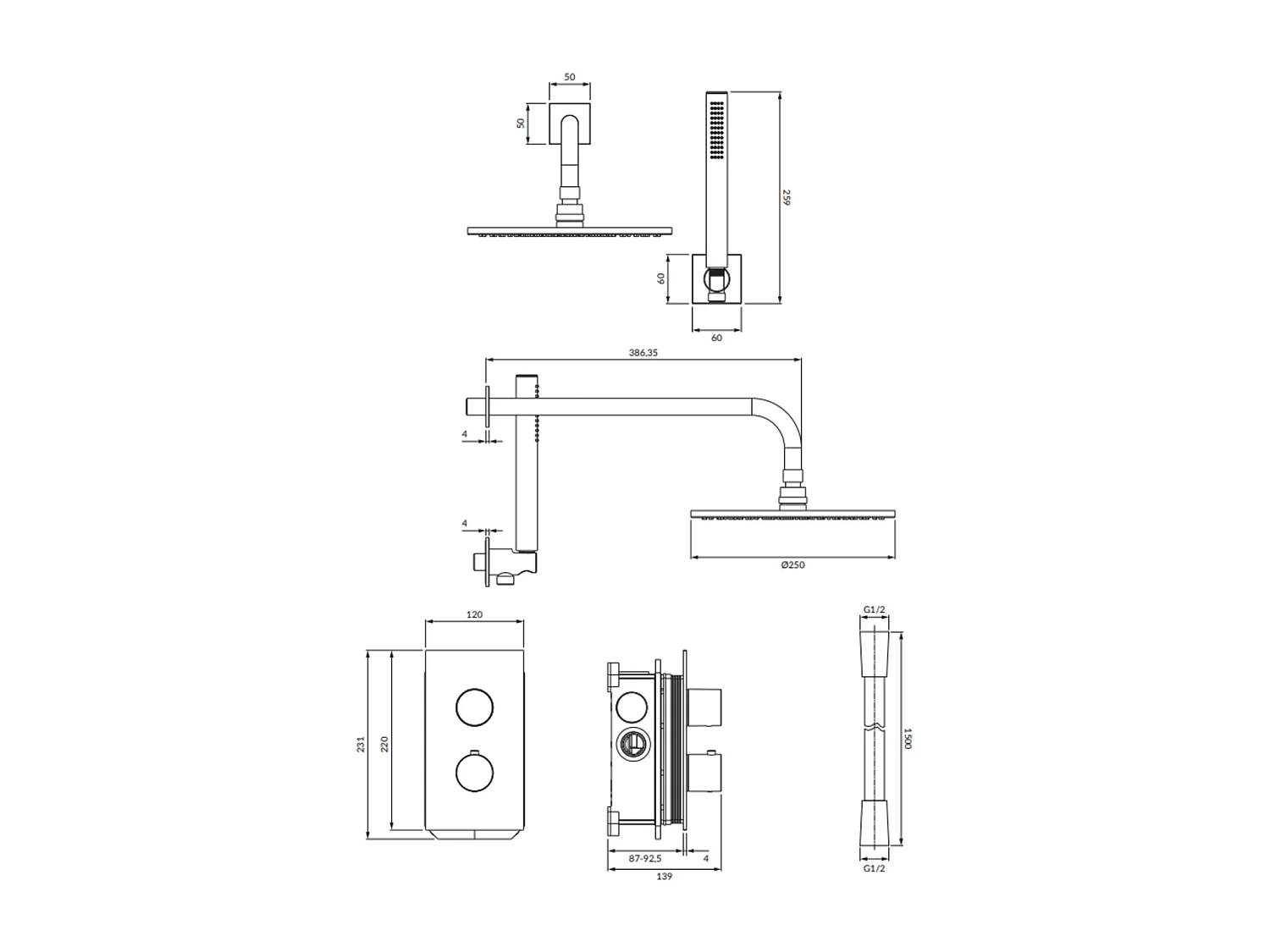 Colonne de douche thermostatique CONTOUR encastrable chrome