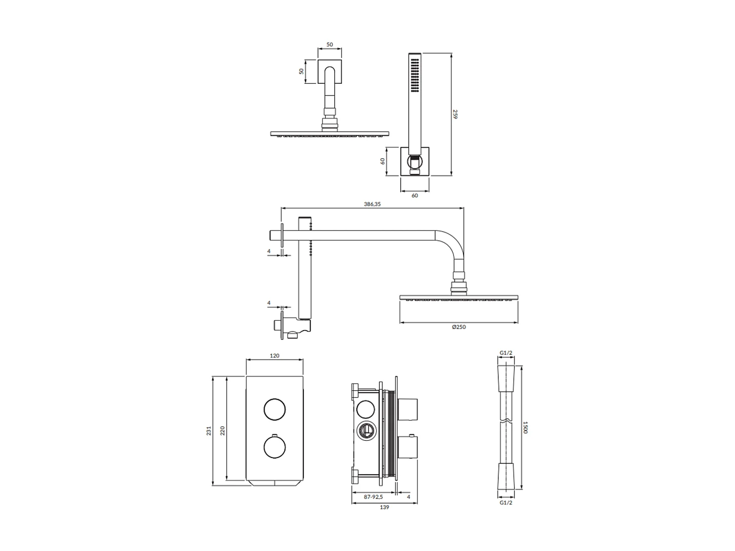 Colonne de douche thermostatique CONTOUR encastrable chrome