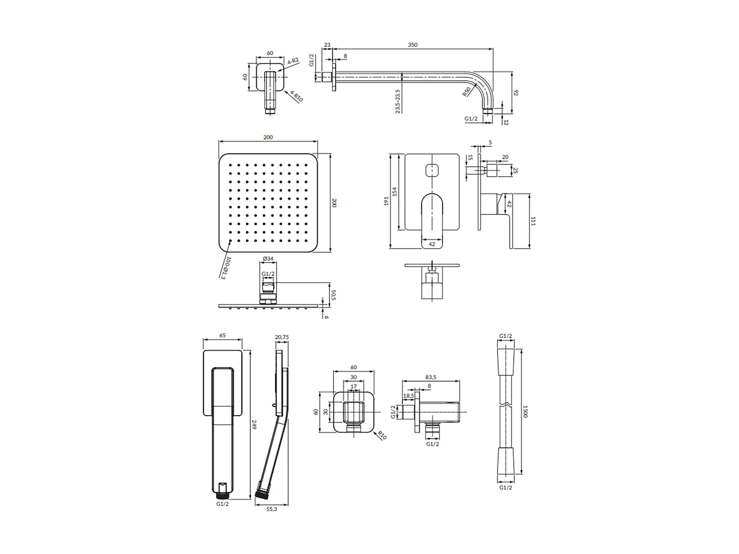 Colonne de douche BARETTI encastrable noir mat