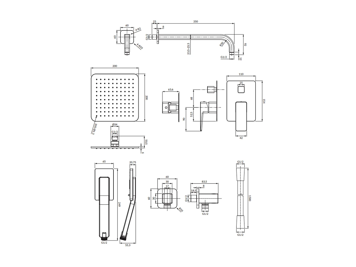 Colonne de douche PARMA encastrable noir mat