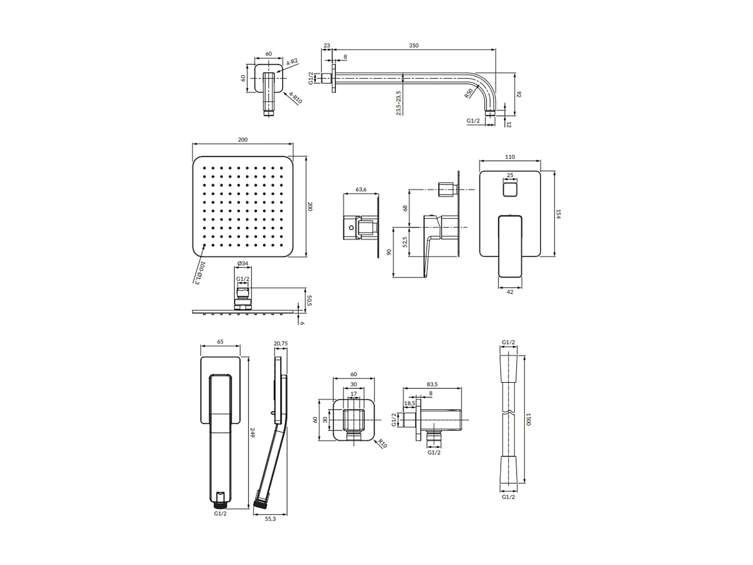 Colonne de douche PARMA encastrable noir mat