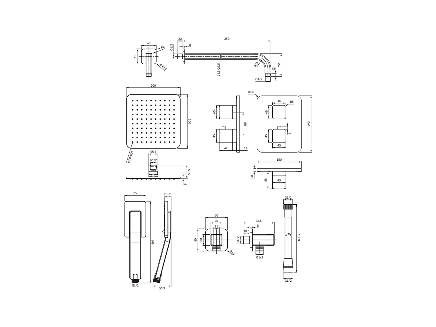 Colonne de douche thermostatique PARMA encastrable graphite