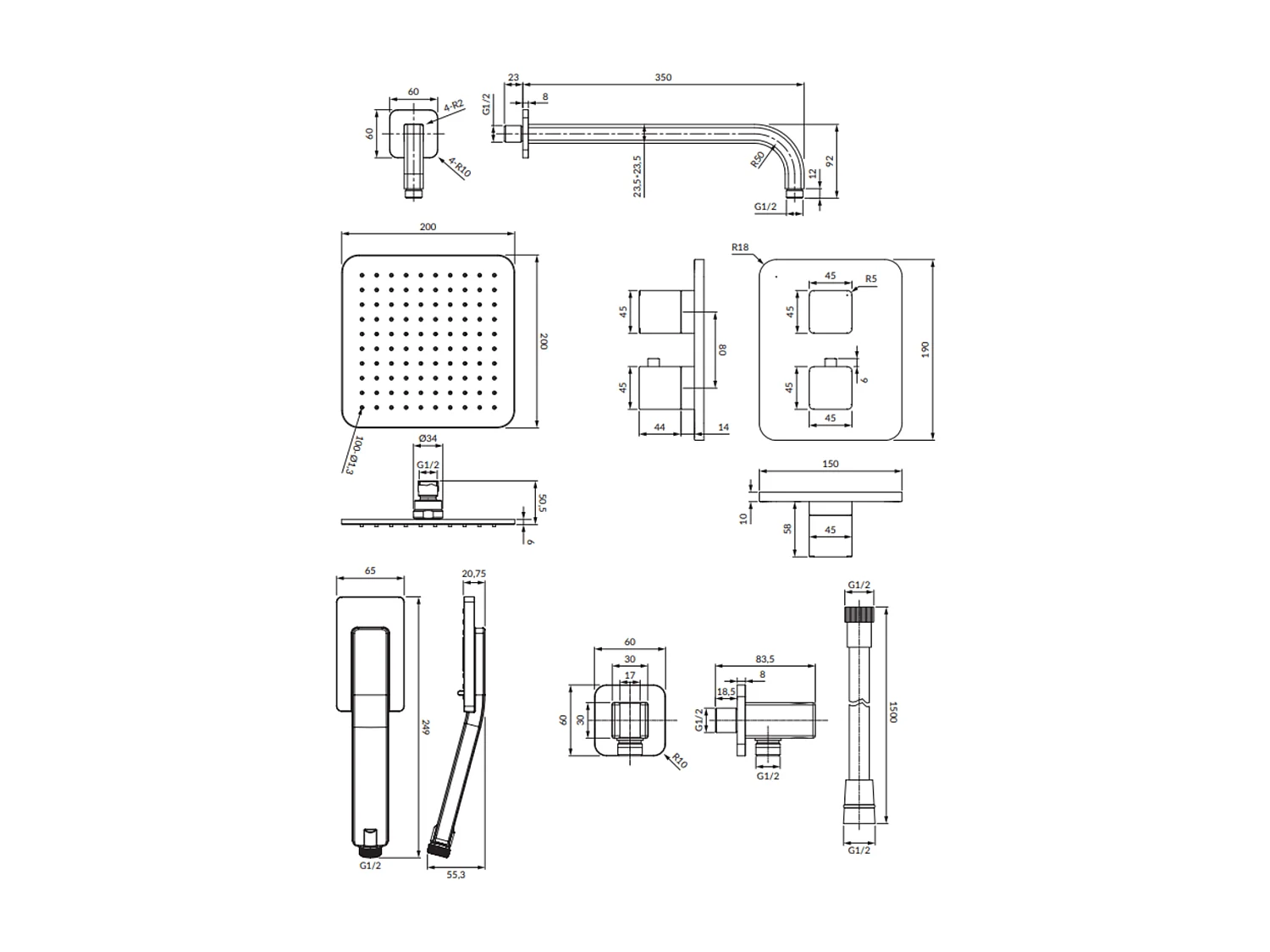 Colonne de douche thermostatique PARMA encastrable graphite
