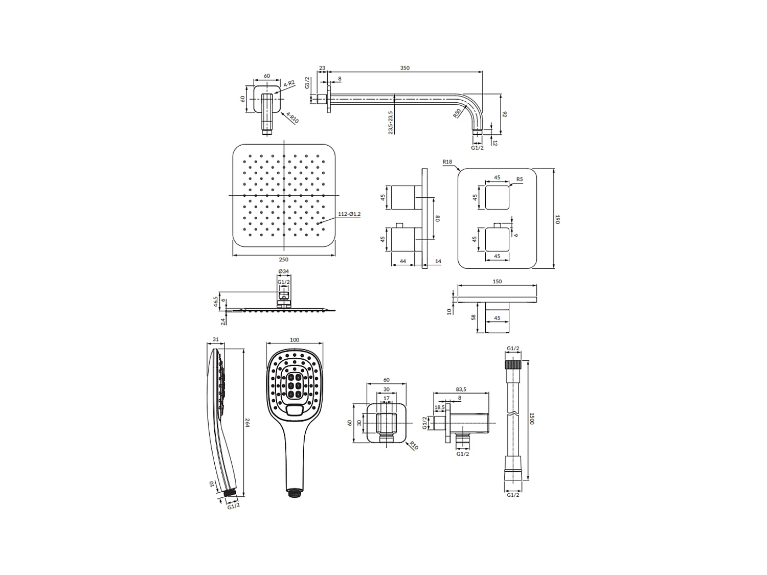 Colonne de douche thermostatique PARMA encastrable chrome