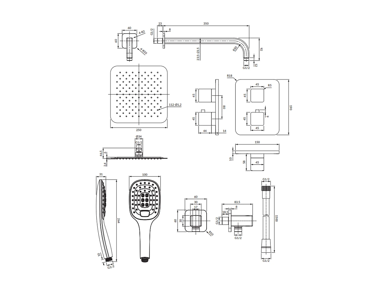 Colonne de douche thermostatique PARMA encastrable chrome