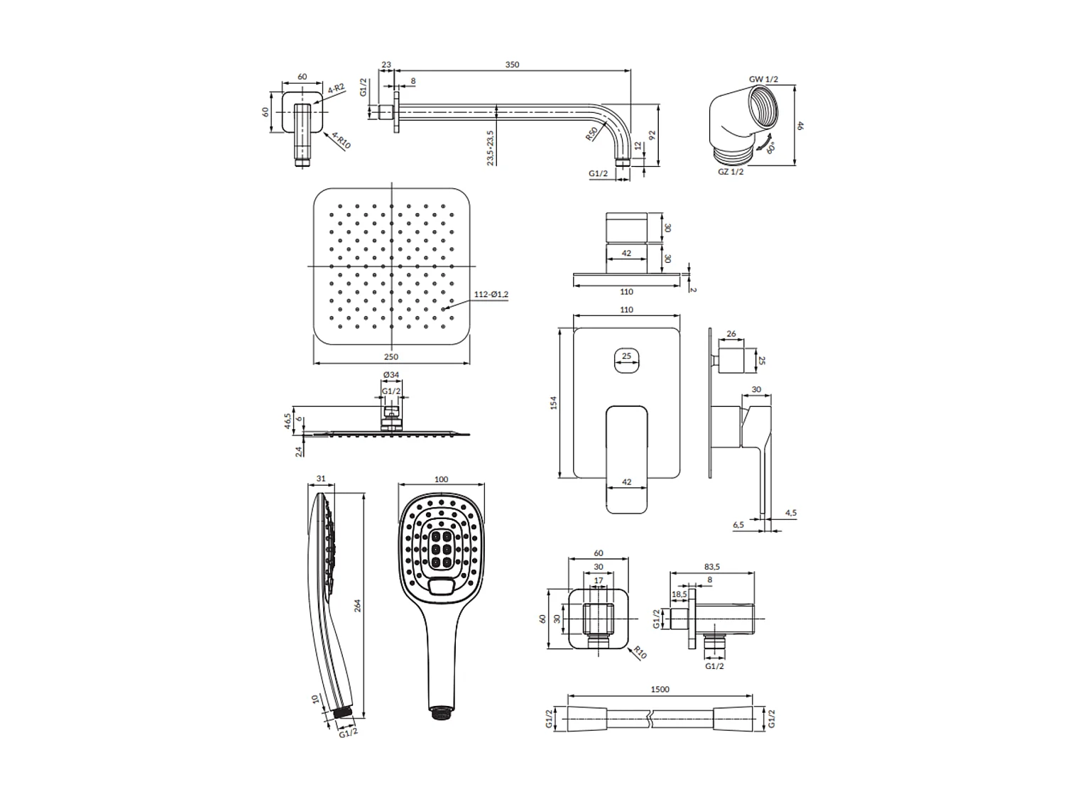 Colonne de douche SLIDE encastrable  chrome