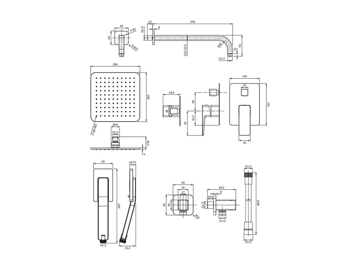 Colonne de douche PARMA encastrable  graphite