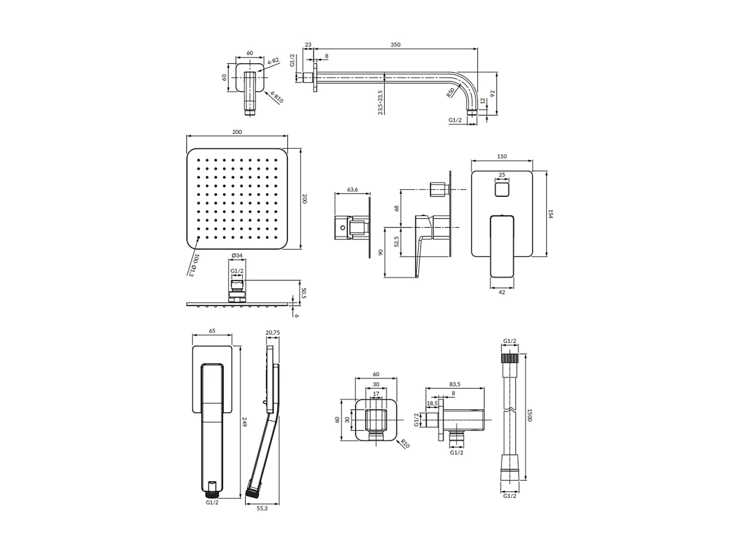 Colonne de douche PARMA encastrable  graphite