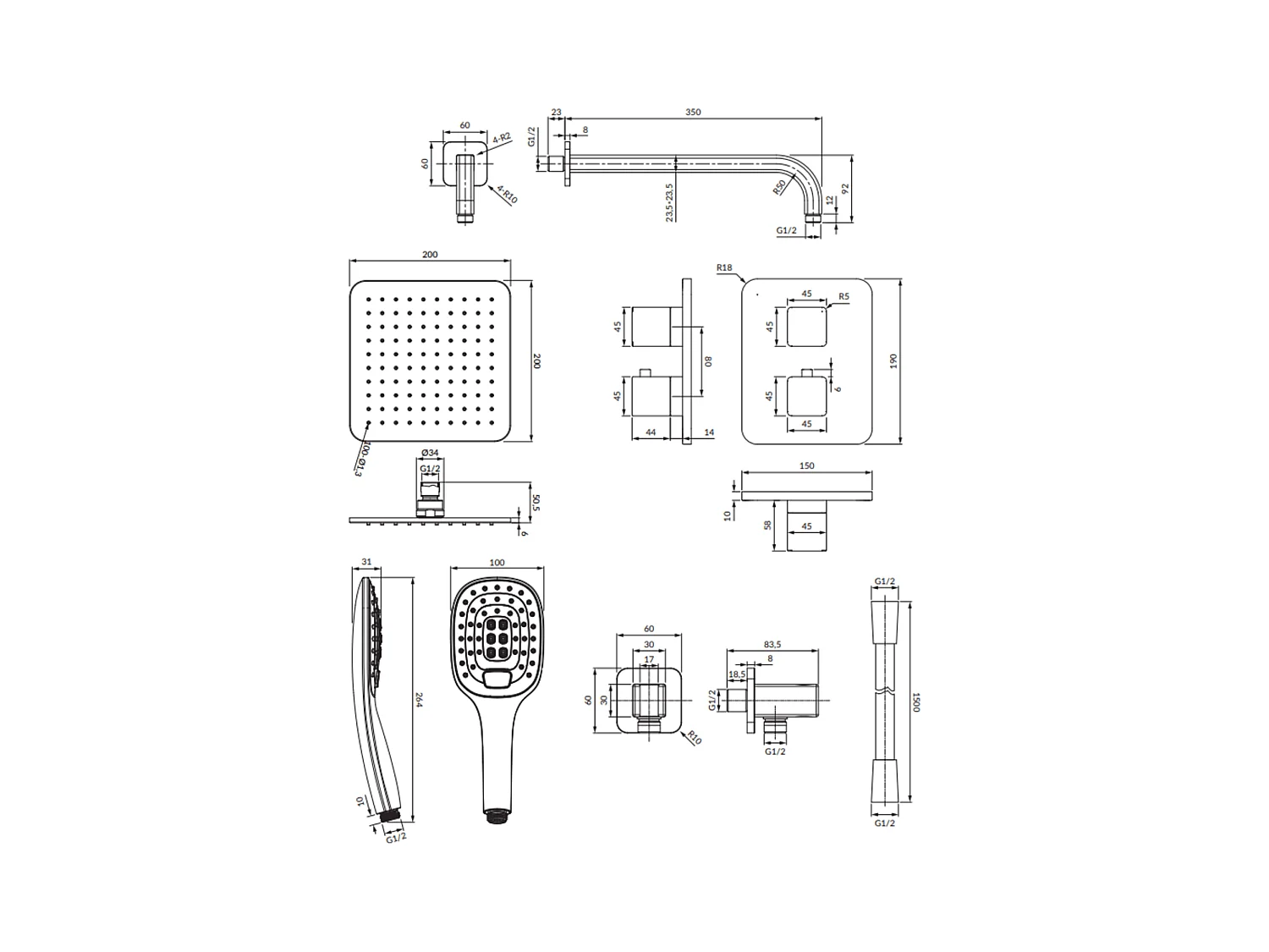 Colonne de douche thermostatique  PARMA encastrable chrome/blanc