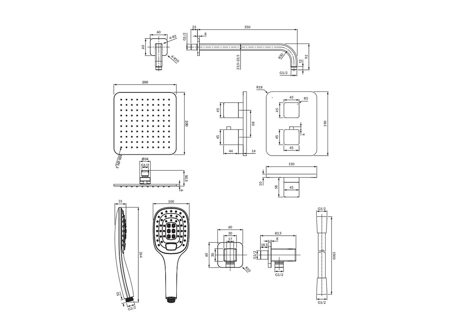 Colonne de douche thermostatique  PARMA encastrable chrome/blanc