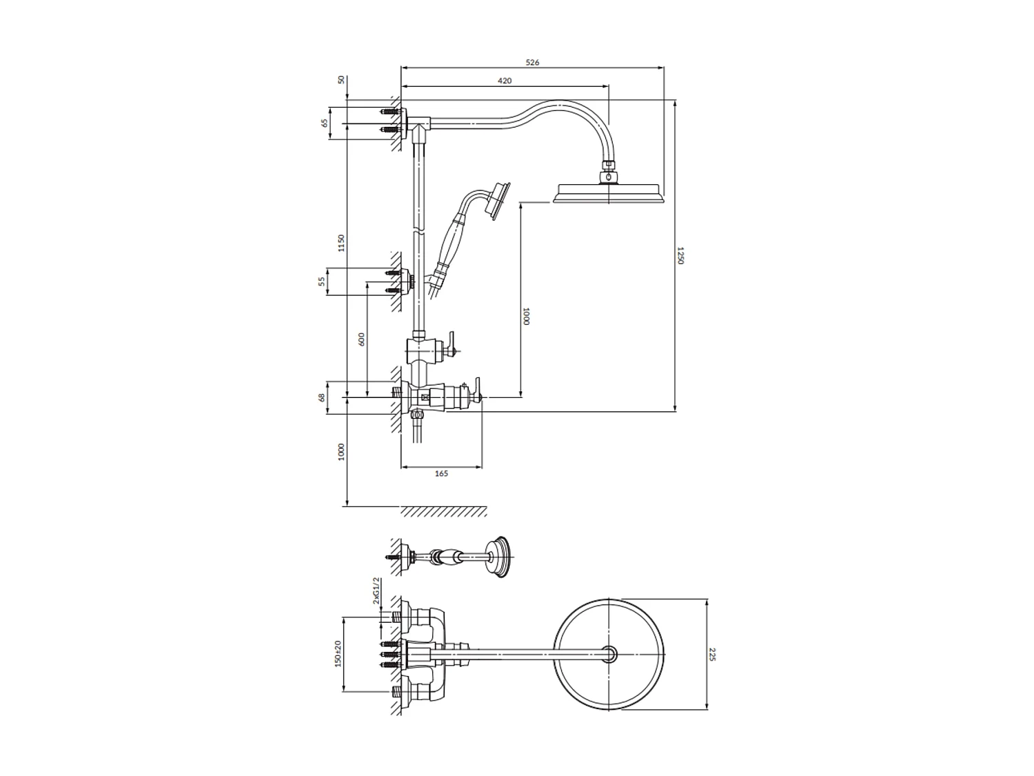 Colonne de douche thermostatique encastrable - Armance - Doré