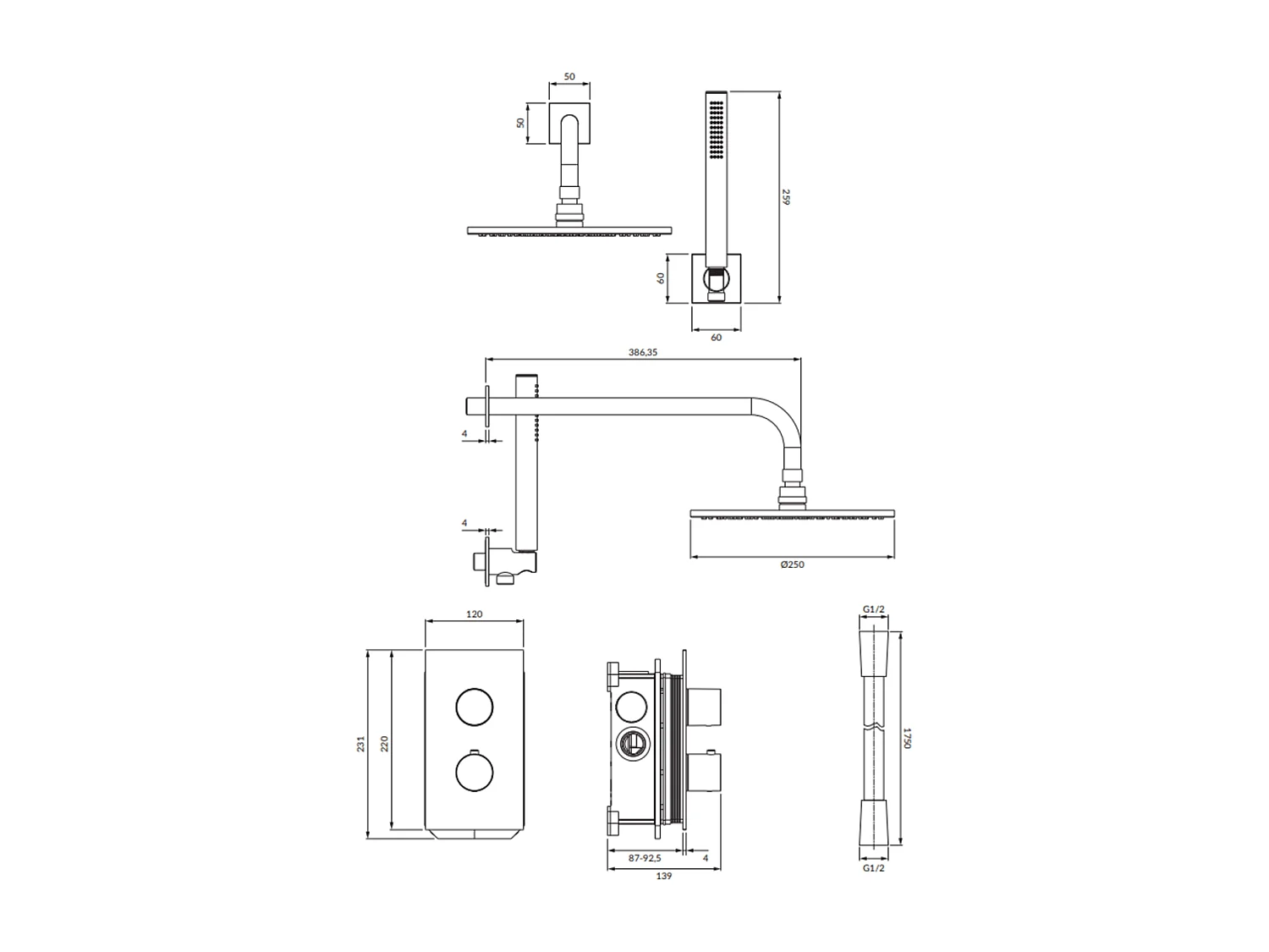 Colonne de douche thermostatique  CONTOUR encastrable  or brossé