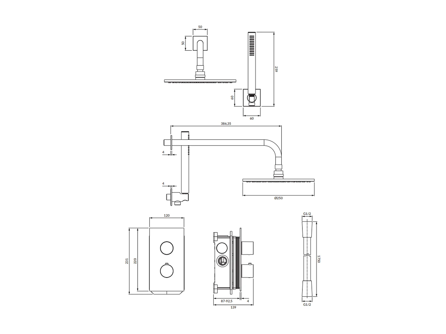 Colonne de douche thermostatique  CONTOUR encastrable  or brossé