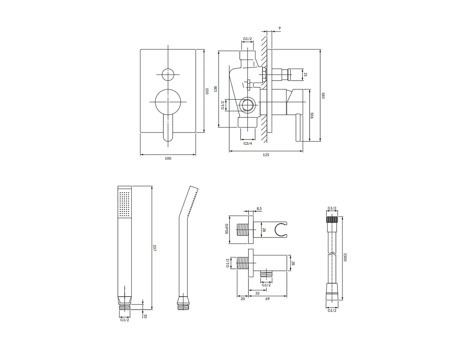 Colonne de douche DARLING encastrable or