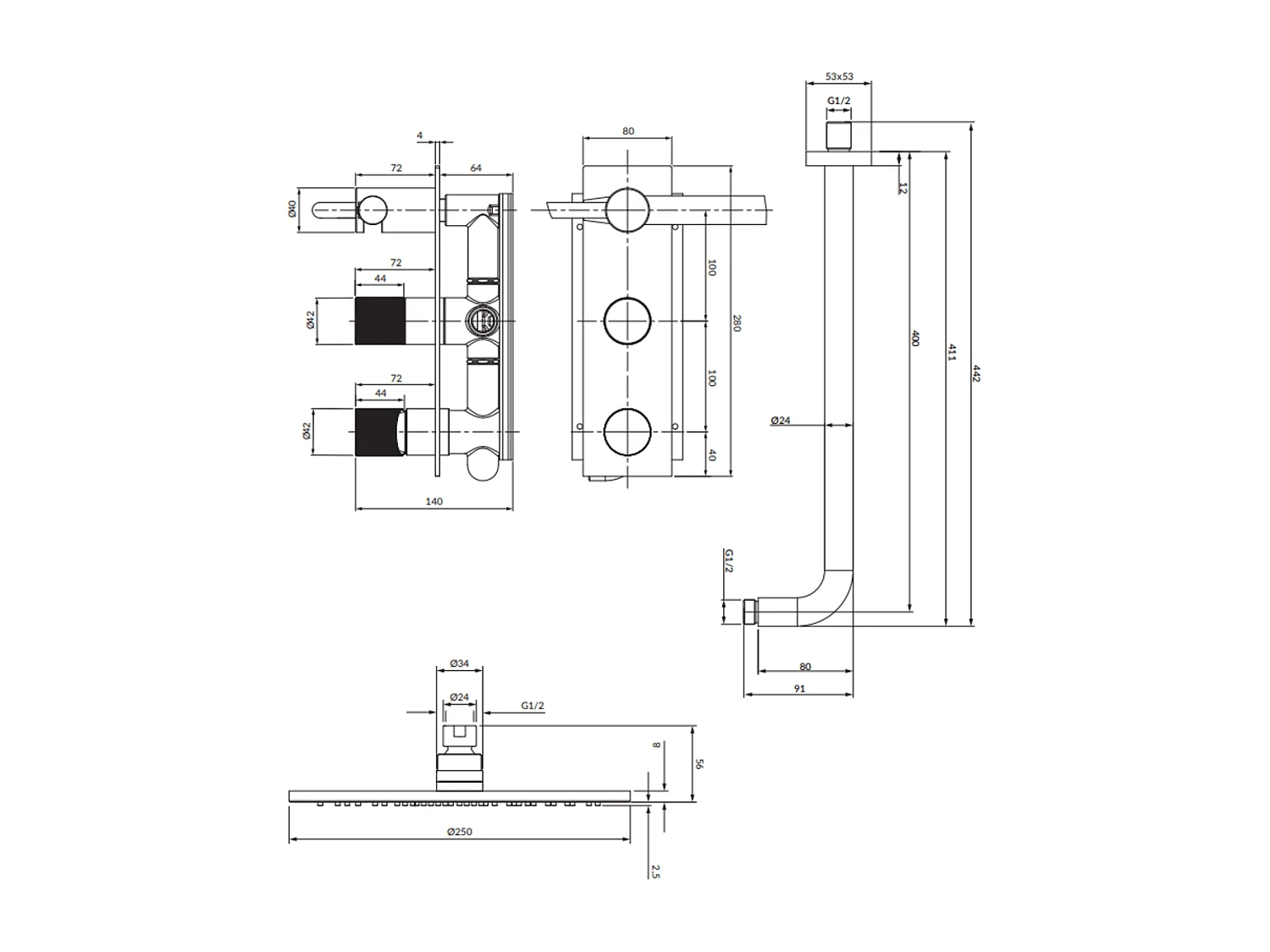 Colonne de douche CONTOUR encastrable  chrome