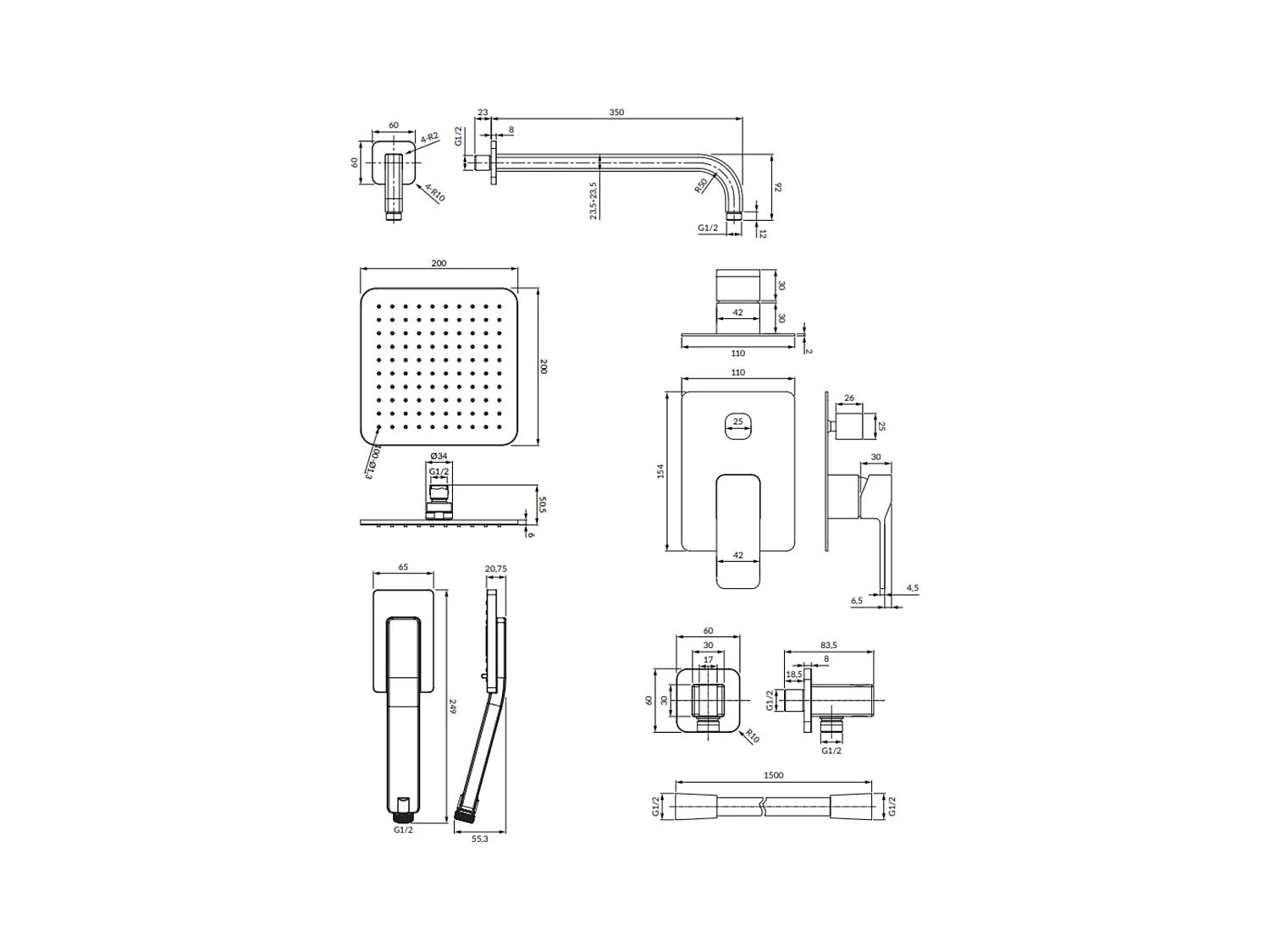 Colonne de douche SLIDE encastrable  graphite