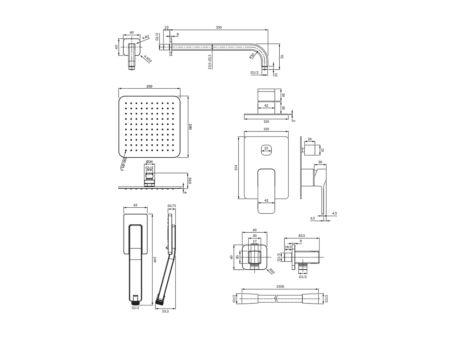 Colonne de douche SLIDE encastrable  graphite
