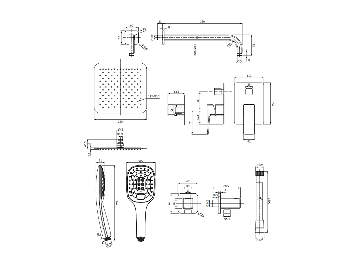Colonne de douche  PARMA encastrable chrome