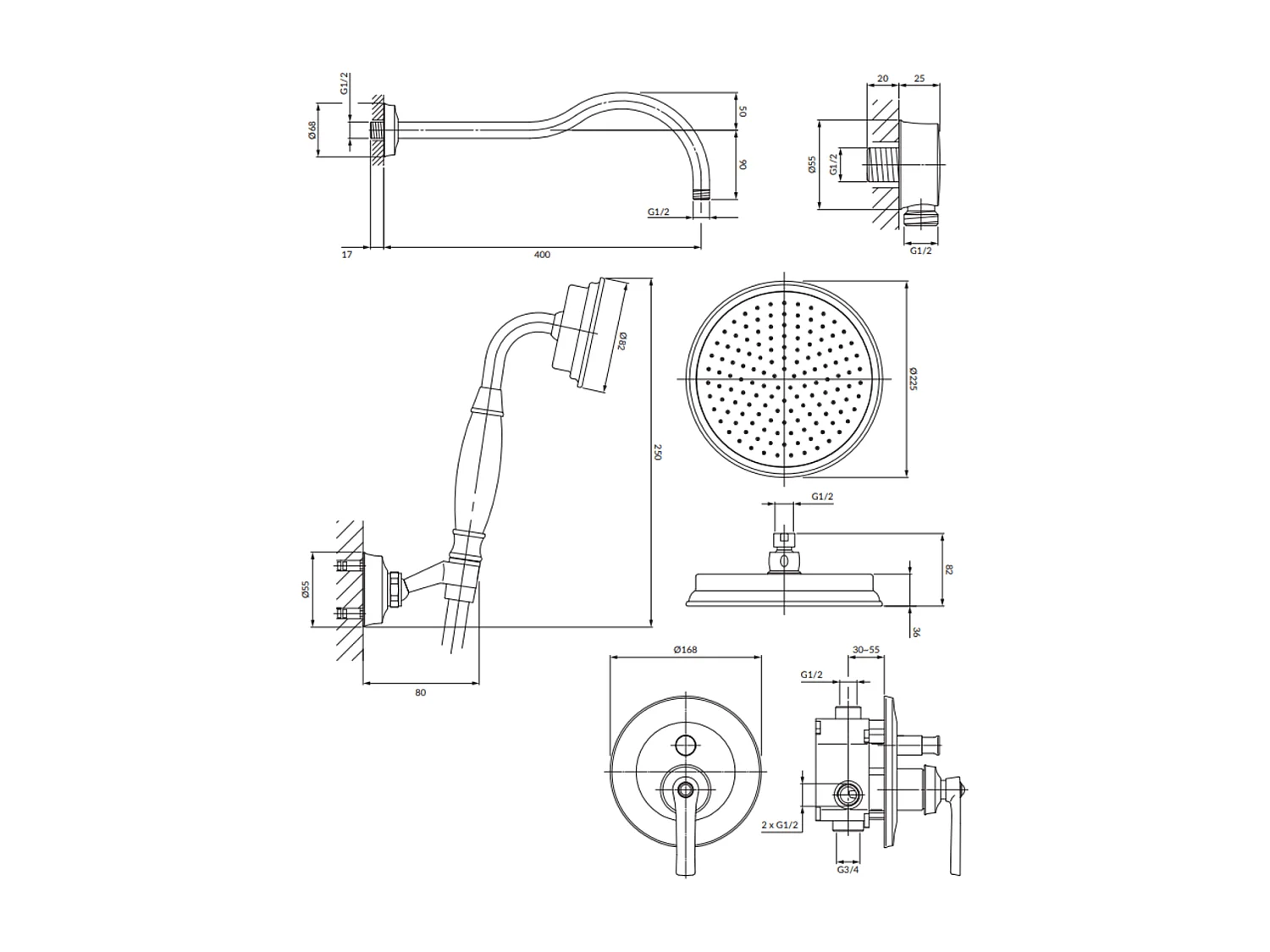 Colonne de douche ARMANCE encastrable cuivre antique