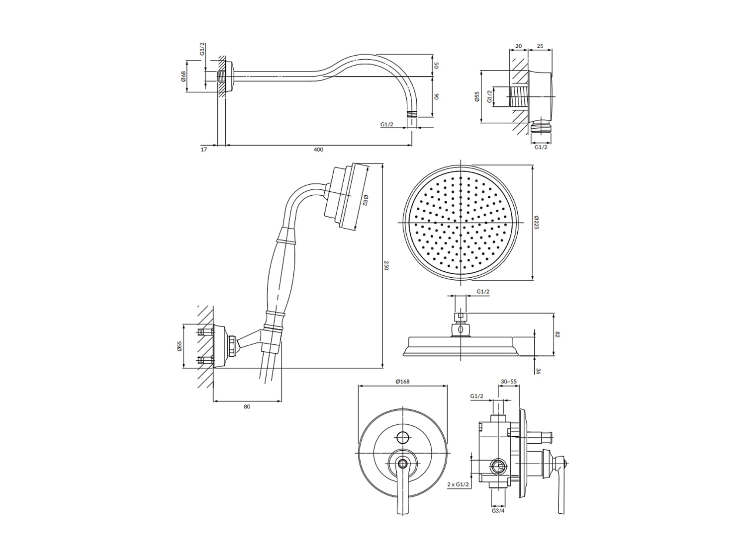 Colonne de douche ARMANCE encastrable cuivre antique